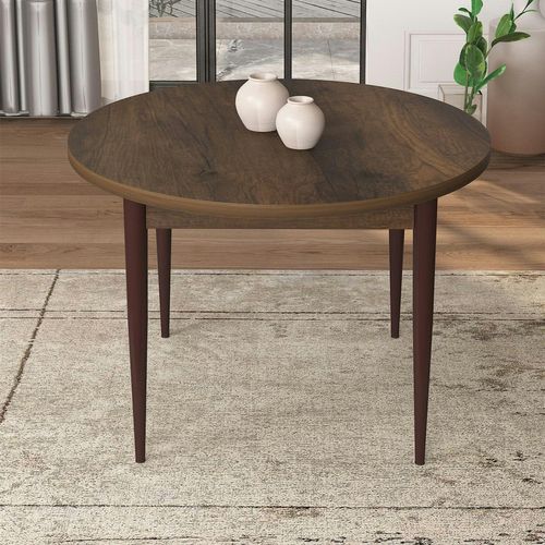 Table à Manger Ronde Effet Bois Noyer Foncé Ø90 Cm Arola