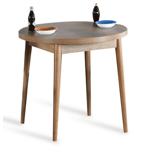 Table à Manger Ronde Effet Bois De Noyer Clair Ø90 Cm Marfa