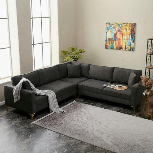 Canapé D'angle Gris Foncé, Pieds Métal Doré Berlin
