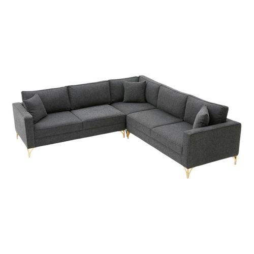 Canapé D'angle Gris Foncé, Pieds Métal Doré Berlin