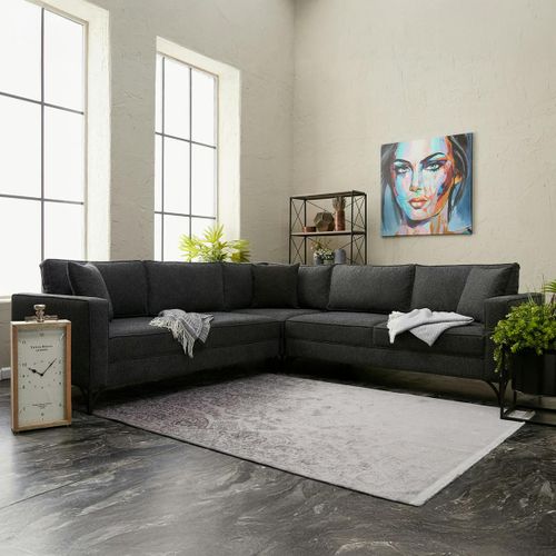 Canapé D'angle Gris Foncé, Pieds Métal Noir Berlin