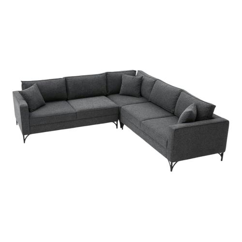 Canapé D'angle Gris Foncé, Pieds Métal Noir Berlin