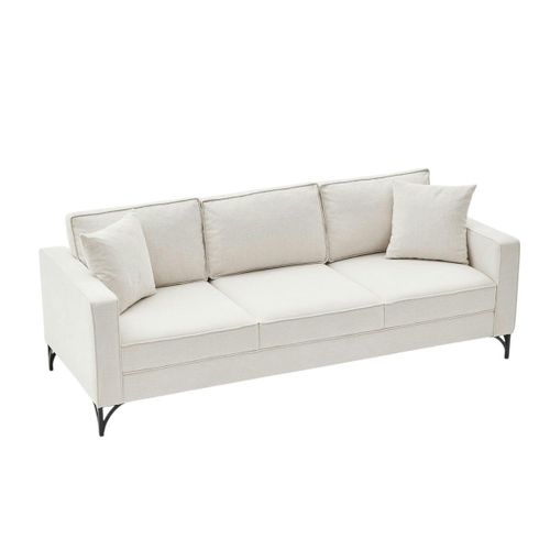Canapé 3 Places Blanc Crème Pieds Noirs 220 Cm Berlin