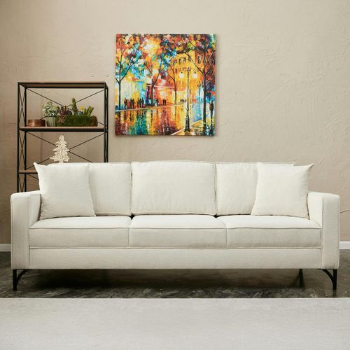 Canapé 3 Places Blanc Crème Pieds Noirs 220 Cm Berlin