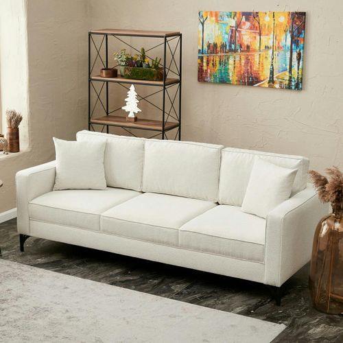 Canapé 3 Places Blanc Crème Pieds Noirs 220 Cm Berlin