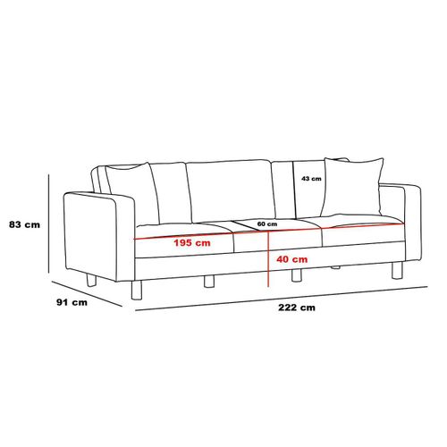Canapé 3 Places Blanc Crème Pieds Noirs 220 Cm Berlin