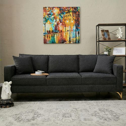 Canapé 3 Places Gris Foncé Pieds Dorés 220 Cm Berlin