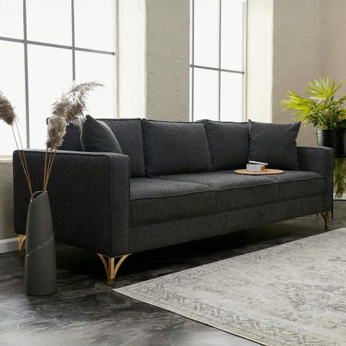 Canapé 3 Places Gris Foncé Pieds Dorés 220 Cm Berlin