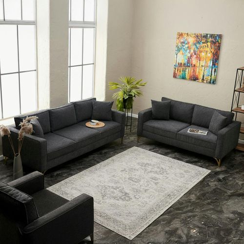 Canapé 3 Places Gris Foncé Pieds Dorés 220 Cm Berlin