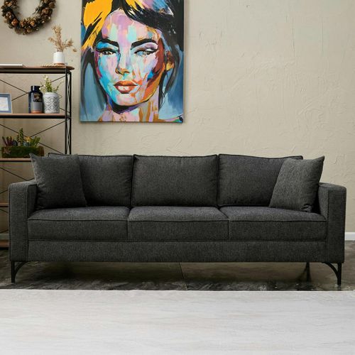 Canapé 3 Places Gris Foncé Pieds Noirs 220 Cm Berlin