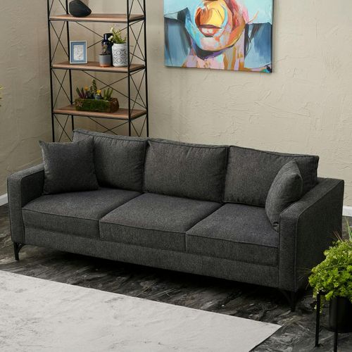 Canapé 3 Places Gris Foncé Pieds Noirs 220 Cm Berlin