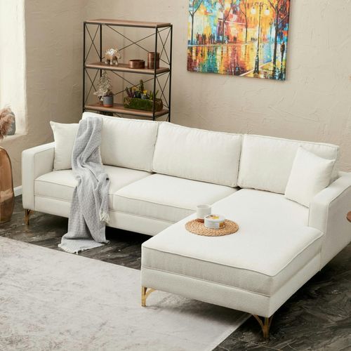 Canapé D'angle Blanc Crème, Pieds Dorés (côté Droit) Neolia
