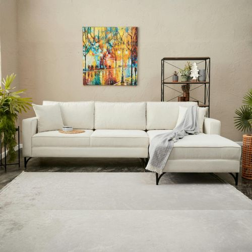 Canapé D'angle Blanc Crème, Pieds Noirs (côté Droit) Neolia