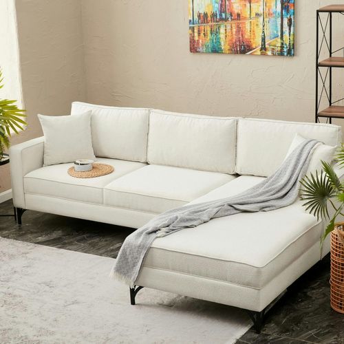 Canapé D'angle Blanc Crème, Pieds Noirs (côté Droit) Neolia