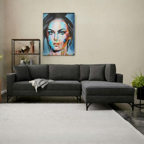 Canapé D'angle Gris Foncé, Pieds Noirs (côté Droit) Neolia