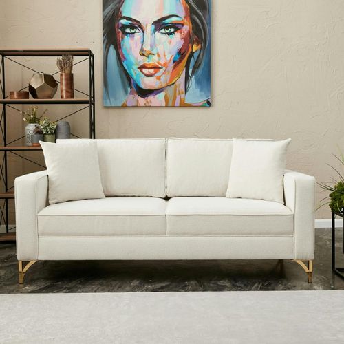 Canapé 2 Places Blanc Crème Moderne, Pieds Dorés Neolia
