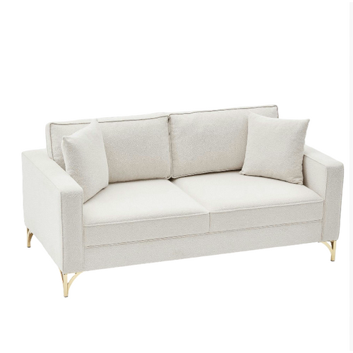 Canapé 2 Places Blanc Crème Moderne, Pieds Dorés Neolia