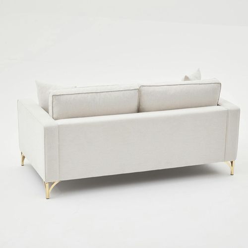 Canapé 2 Places Blanc Crème Moderne, Pieds Dorés Neolia