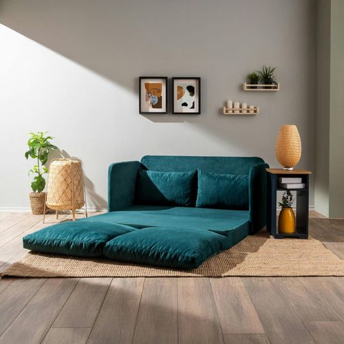Canapé-lit En Tissu Bleu Lagon, 2 Personnes 140 Cm Oruro
