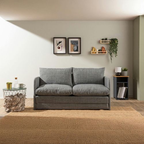 Canapé-lit En Lin Gris Chiné, 2 Personnes 140 Cm Oruro