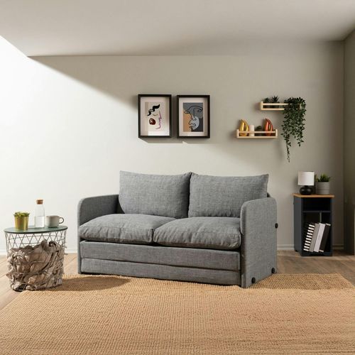 Canapé-lit En Lin Gris Chiné, 2 Personnes 140 Cm Oruro