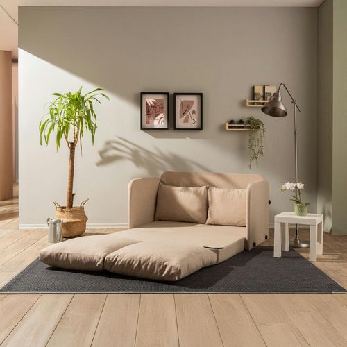 Canapé-lit D'appoint Beige 2 Personnes, Tissu Lin Oruro