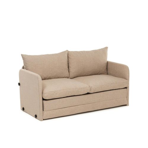 Canapé-lit D'appoint Beige 2 Personnes, Tissu Lin Oruro