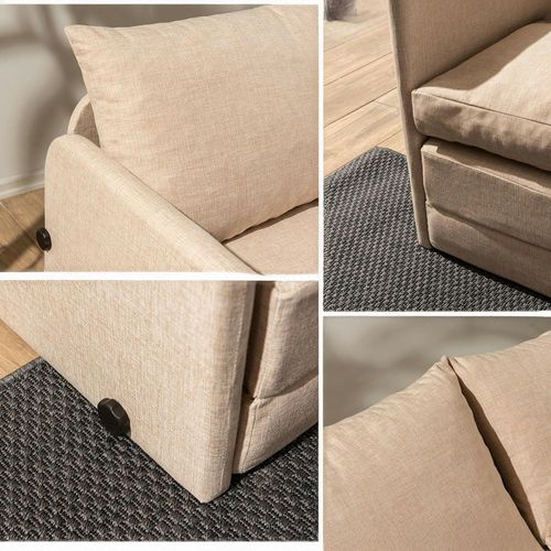 Canapé-lit D'appoint Beige 2 Personnes, Tissu Lin Oruro