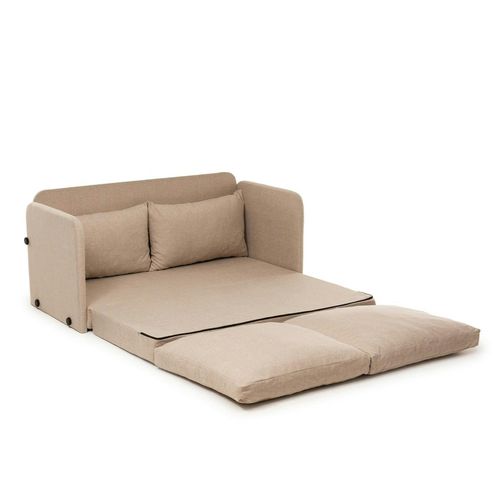 Canapé-lit D'appoint Beige 2 Personnes, Tissu Lin Oruro