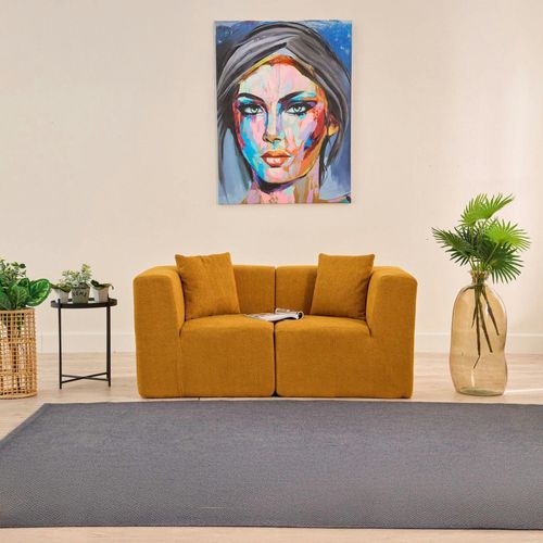 Canapé 2 Places Compact Moutarde Tissu Chenille Plovia