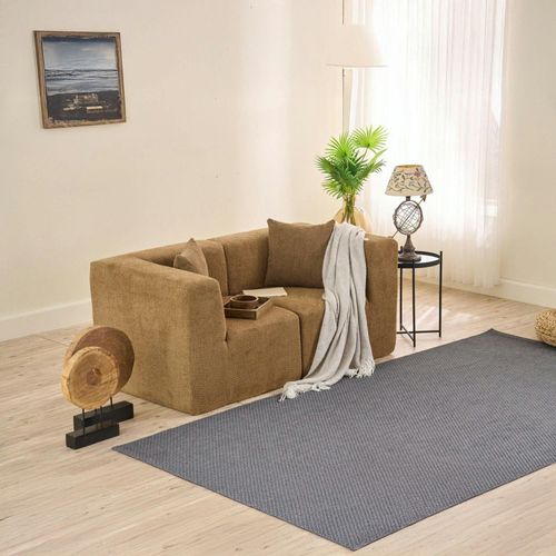 Canapé 2 Places Compact Marron Tissu Chenille Plovia