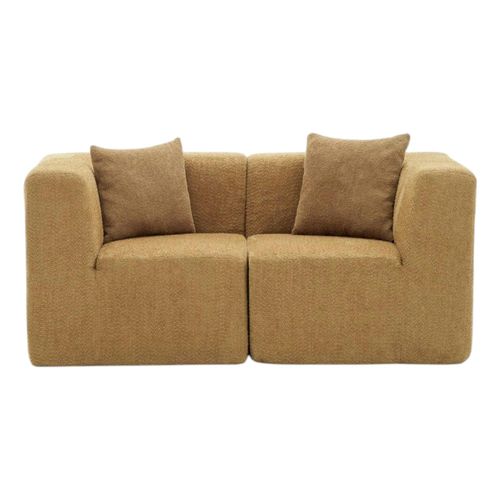 Canapé 2 Places Compact Marron Tissu Chenille Plovia