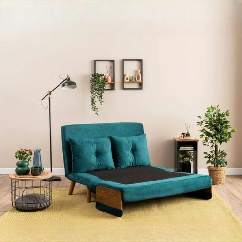 Canapé-lit D'appoint En Velours Bleu Lagon, 2 Places Loja
