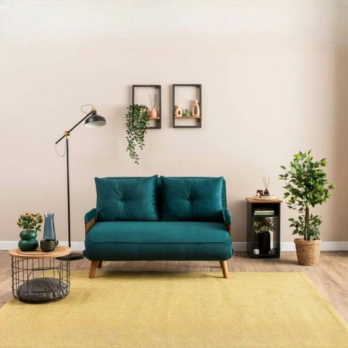 Canapé-lit D'appoint En Velours Bleu Lagon, 2 Places Loja