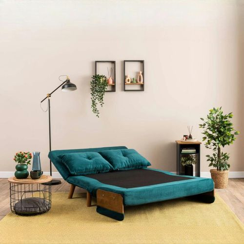Canapé-lit D'appoint En Velours Bleu Lagon, 2 Places Loja