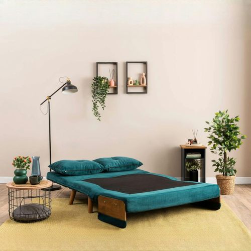 Canapé-lit D'appoint En Velours Bleu Lagon, 2 Places Loja