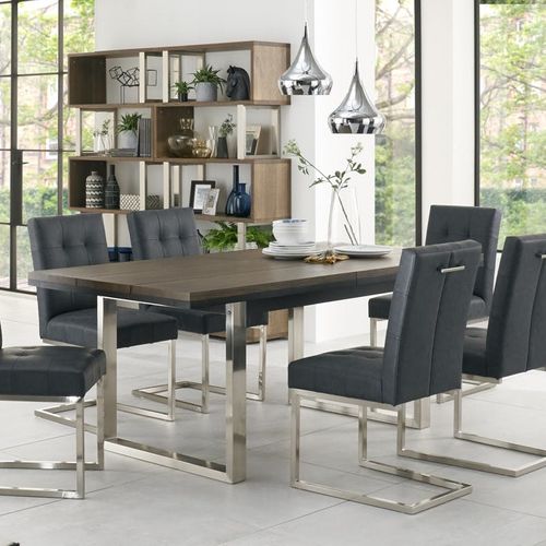 Table à Manger Extensible En Chêne Et Métal Brossé 190-240 Rimini