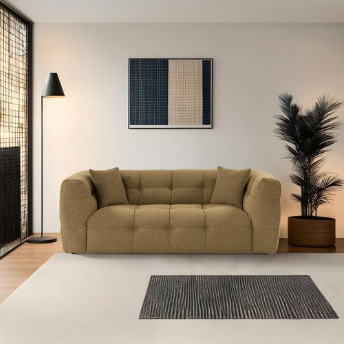 Canapé 2 Places Capitonné Kaki, Coussins Assortis Ravello