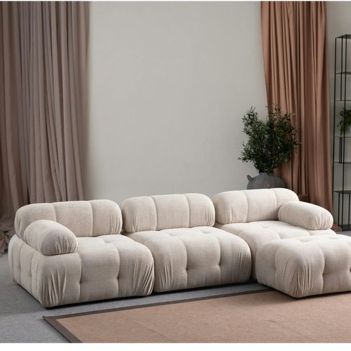 Canapé 3 Places Écru 290 Cm, Avec Repose-pieds Ica