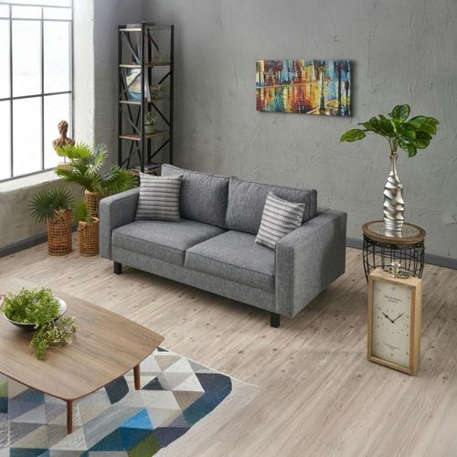 Canapé 2 Places En Lin Gris, Coussins Pied-de-poule Cortona