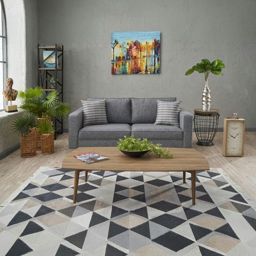 Canapé 2 Places En Lin Gris, Coussins Pied-de-poule Cortona