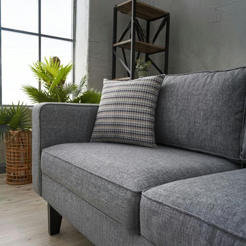 Canapé 2 Places En Lin Gris, Coussins Pied-de-poule Cortona