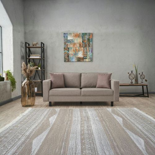 Canapé 2 Places En Lin Taupe, Coussins à Carreaux Cortona