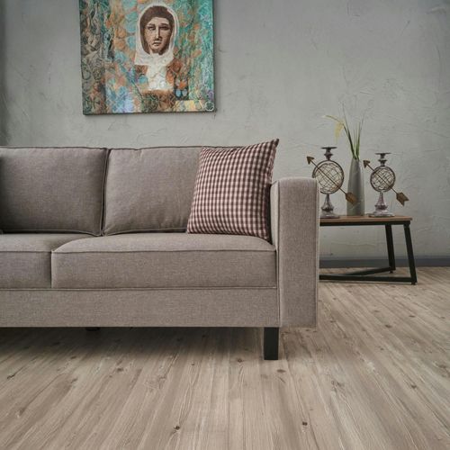 Canapé 2 Places En Lin Taupe, Coussins à Carreaux Cortona