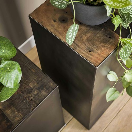 Porte-plante Bois Et Métal Patiné Style Industriel Sheffield