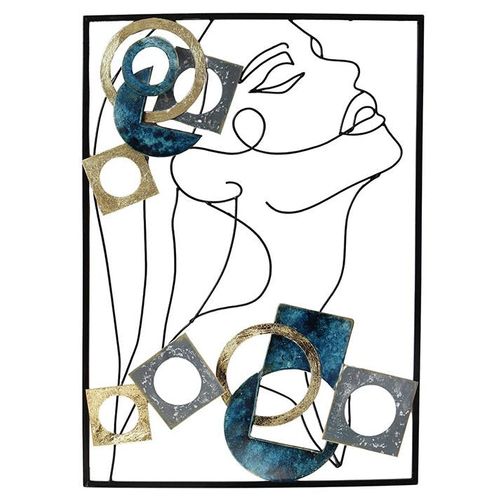 Décoration Murale En Métal Visage Et Formes Bleues Et Or