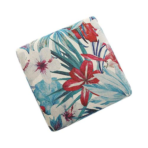 Pouf Cube Tropical Motif Feuilles Et Grandes Fleurs Rouges 35x35x35cm Borneo
