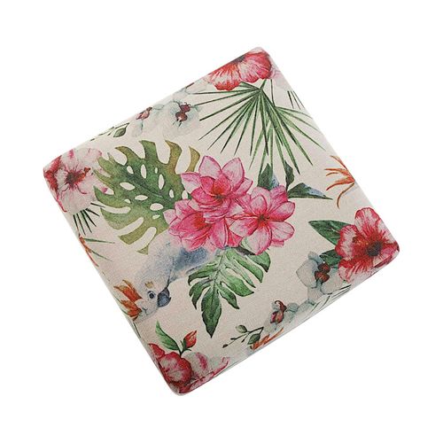Pouf Cube Tropical Motif Perroquets, Feuilles Et Fleurs 35x35x35cm Borneo