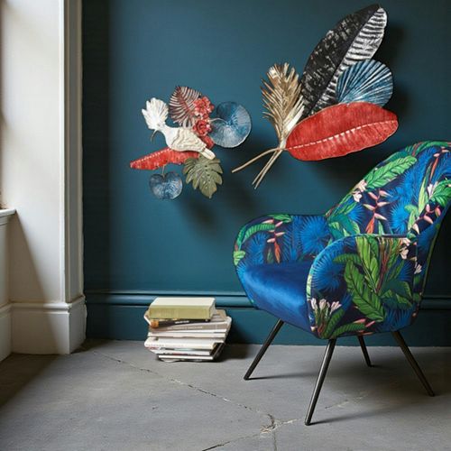 Décoration Murale Grandes Feuilles (bleu, Rouge, Or Et Noir)