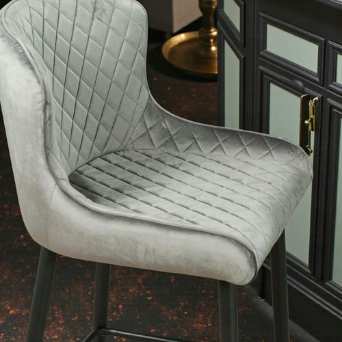 Chaise De Bar En Velours Gris (lot De 2) Arlington